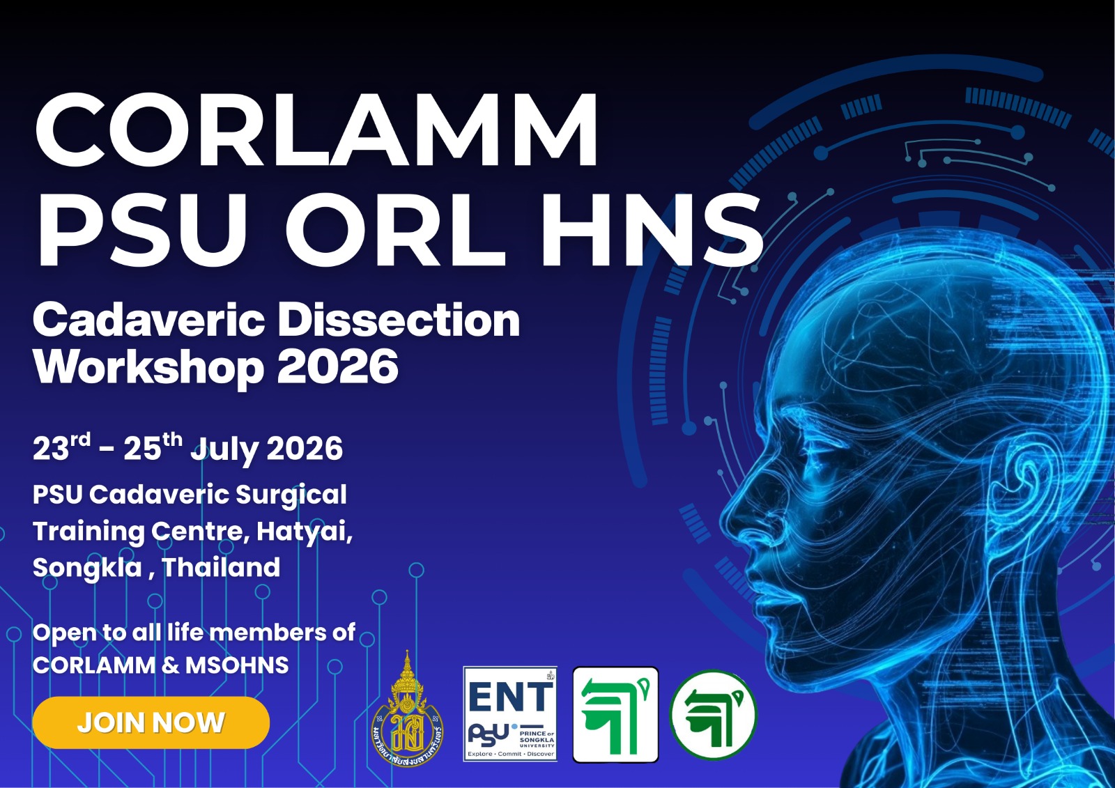 CORLAMM PSU ORL HNS, Cadaveric Dissection Workshop 2026